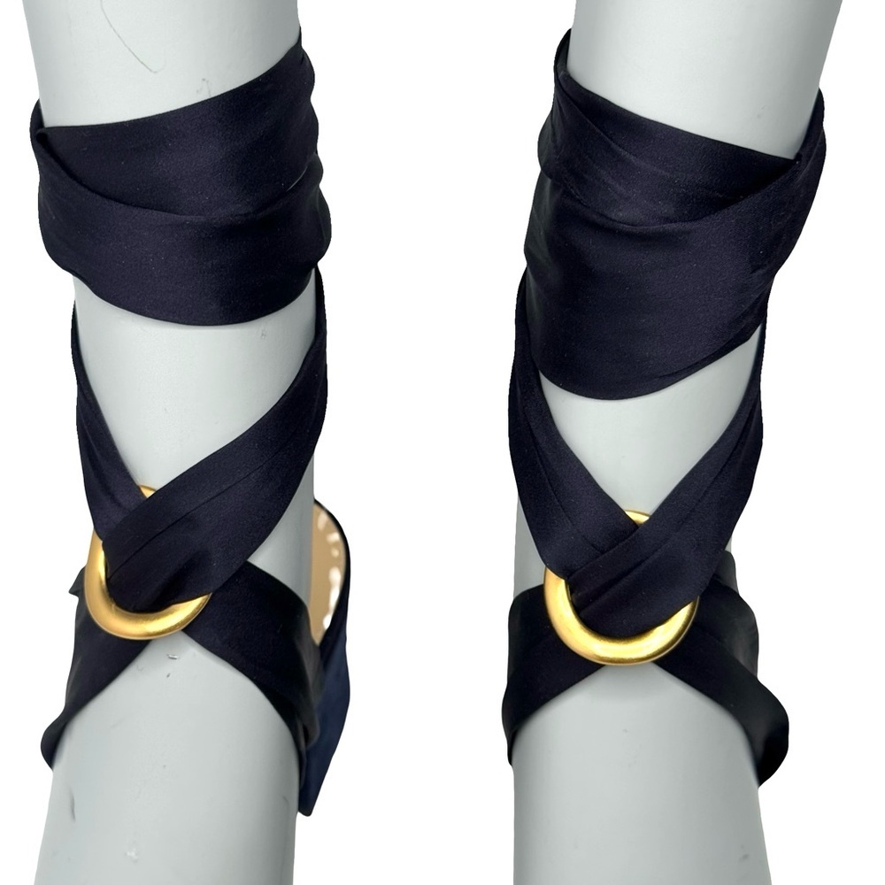 ALEXANDRE BIRMAN Alessa 60 Suede Ankle Wrap Block Sandals Navy Petrol with Gold - Picture 9 of 16